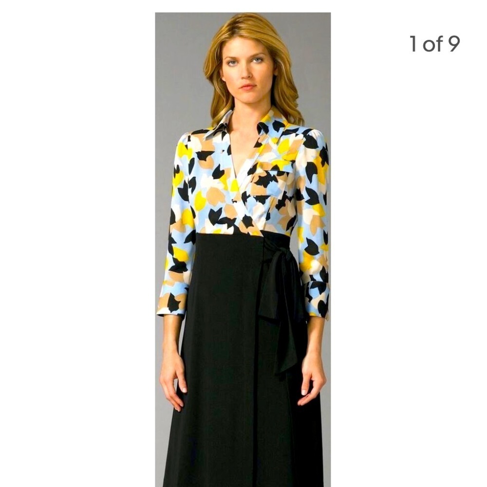 Diane Von Furstenberg Brea Wrap Dress Cut Out Tulips Collared/ Rayon Silk blend